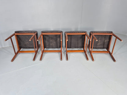 4 Vintage Jentique Dining Chairs Teak Frames Black Vinyl 60s RETRO MCM EB1195