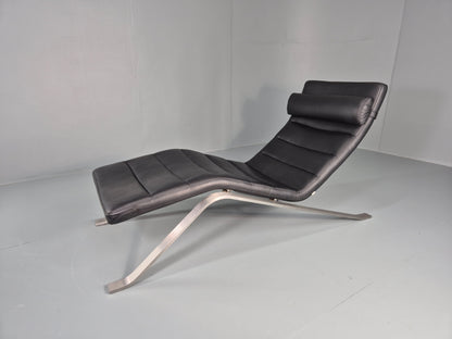 Vintage Bo Concept Chaise Longue Black Leather Brushed Steel Modern  EB12469