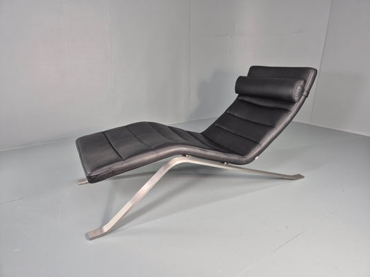 Vintage Bo Concept Chaise Longue Black Leather Brushed Steel Modern  EB12469