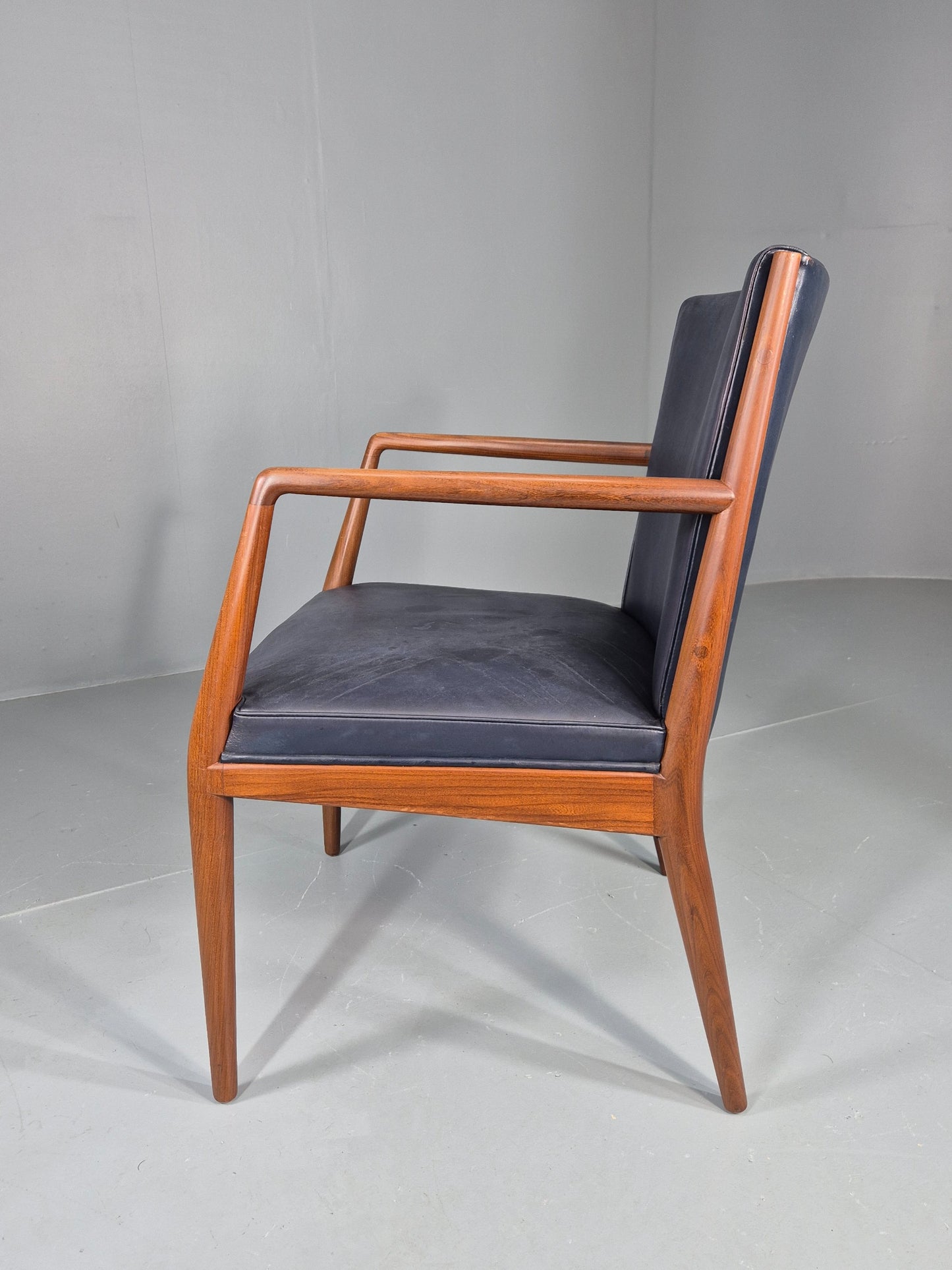 Vintage Mid Century Teak Armchair Blue Leather 1960s Retro EB11903