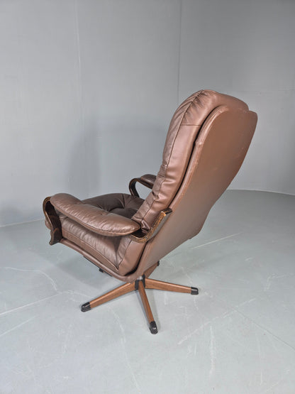 Vintage Danish Leather Swivel Based Lounge Chair 80s Retro Mid Century EB13086