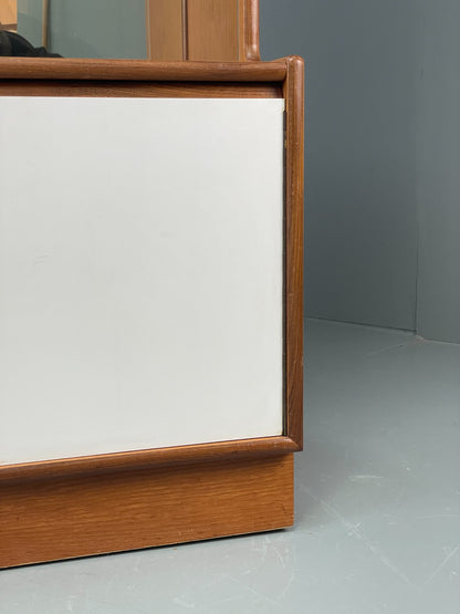 Vintage 1960s Cocktail Cabinet Teak White Formica Glazed Shelving EB12081