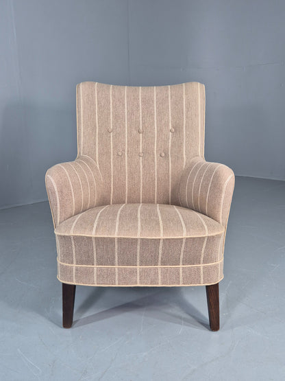 Vintage Danish Mid Century Lounge Chair Grey Cream Stripe 1960s Retro  EB12779