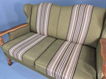 Vintage 2 Seater Sofa Danish Design Kjaernulf Style Green Wool Oak Frame EB12688