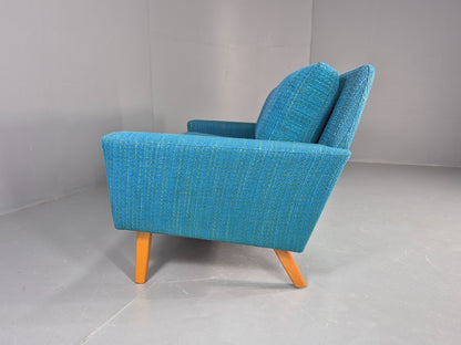 Vintage Mid Century 2 Seater Sofa Swedish 1960s Original Blue Wool Retro EB11079