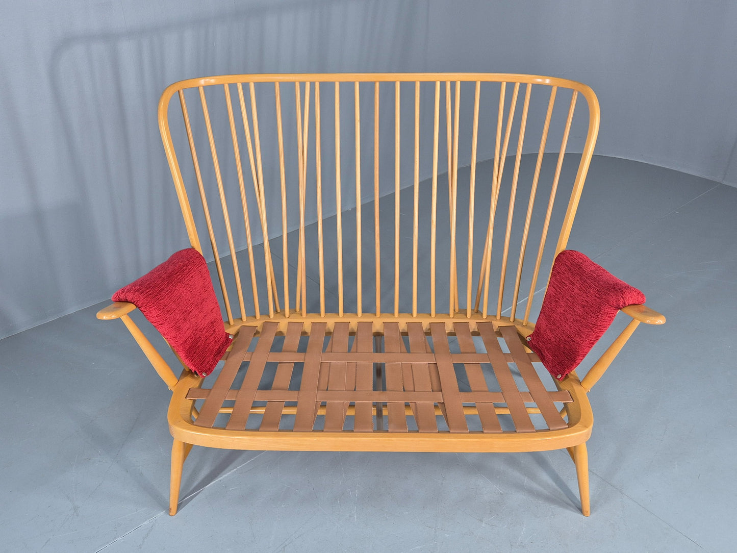 Vintage Ercol Evergreen 2 seater Sofa Red Chenille Upholstery  EB12860