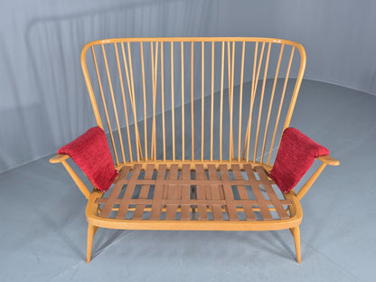Vintage Ercol Evergreen 2 seater Sofa Red Chenille Upholstery  EB12860
