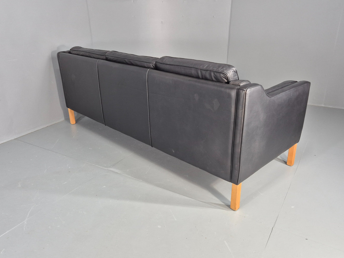 Vintage Danish 3 Seat Sofa Black Leather Danish  Mogensen 1980s Retro EB12406