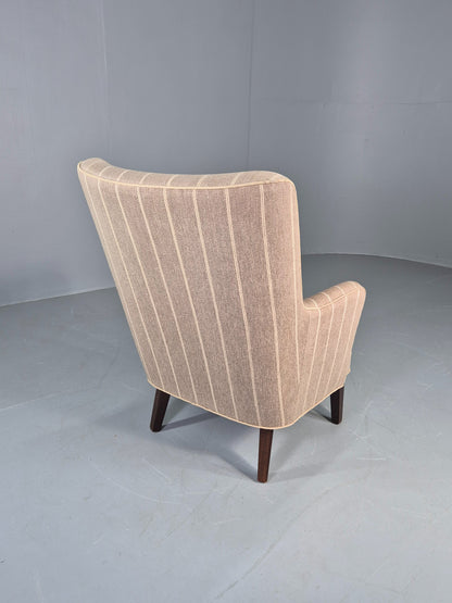 Vintage Danish Mid Century Lounge Chair Grey Cream Stripe 1960s Retro  EB12779