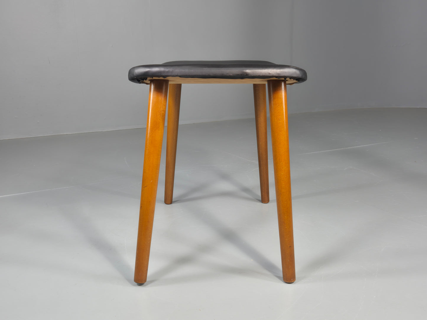 Vintage Mid Century Danish Footstool Black Vinyl Curved Form EB12026