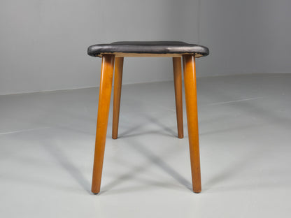Vintage Mid Century Danish Footstool Black Vinyl Curved Form EB12026