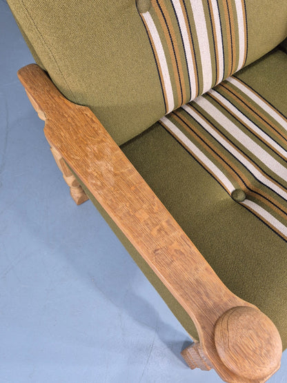 Vintage High Back Kjearnulf Arm Chair Oak Frame Green Stripe 1970s Retro EB12736