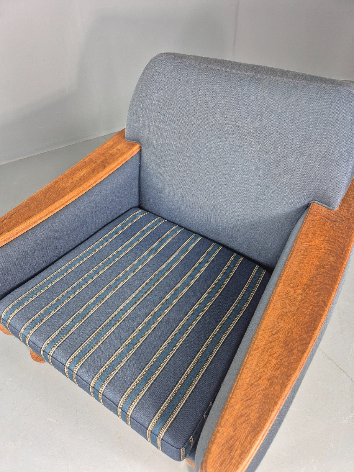 Vintage Danish Lounge Chair Oak Frame Blue Wool 1970s  Retro MCM EB12764