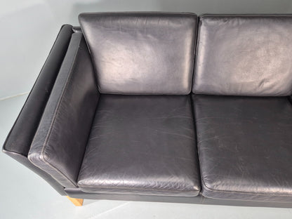 Vintage 3 seater sofa Danish Black Leather and Vinyl 1980s Retro EB11642