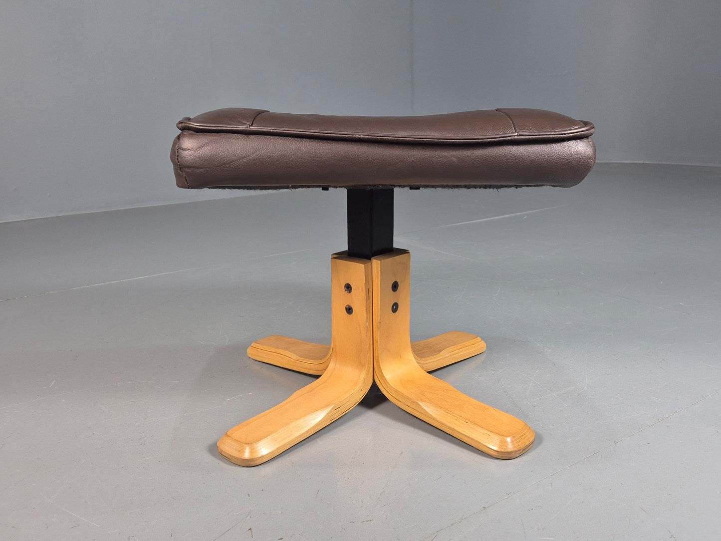 Vintage Brown leather Danish Bentwood footstool 1980s EB07973