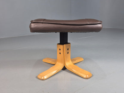 Vintage Brown leather Danish Bentwood footstool 1980s EB07973