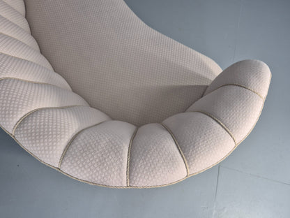 Vintage Danish Banana Sofa Art Deco 3 Seater Cream Cotton Upholstery EB12396
