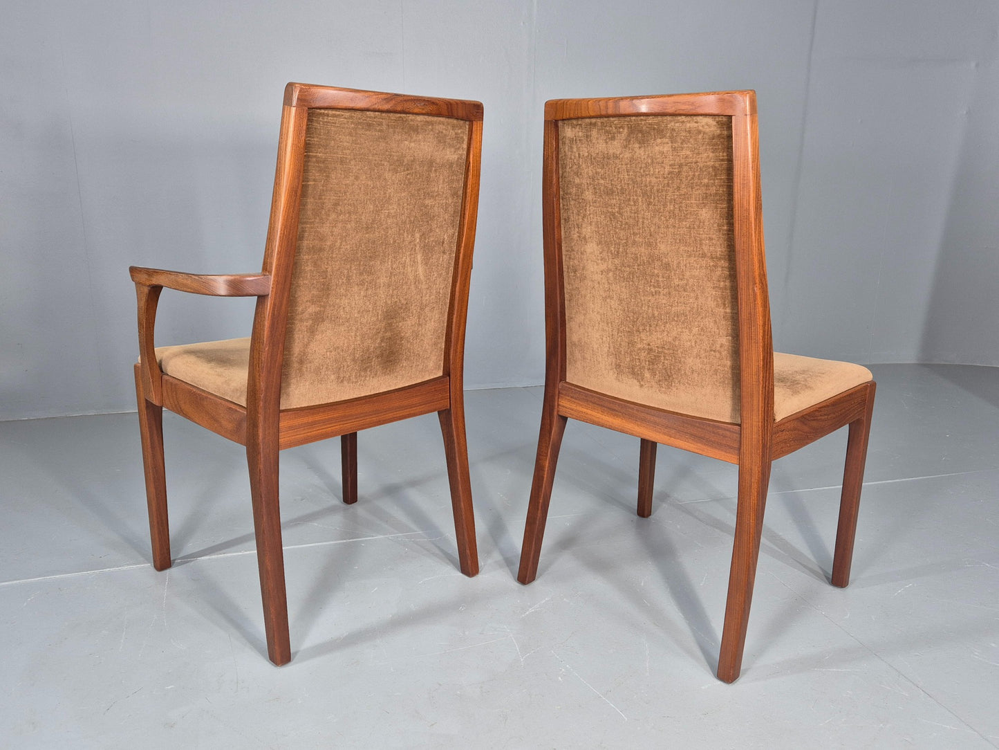 6 Vintage 1970s Nathan Dining Chairs Brown Velour Teak Retro MCM EB11921