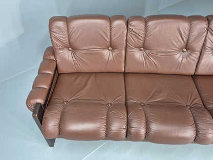 Vintage 3 Seater Sofa Danish Brown Leather 1970s Retro Mid Century EB12449