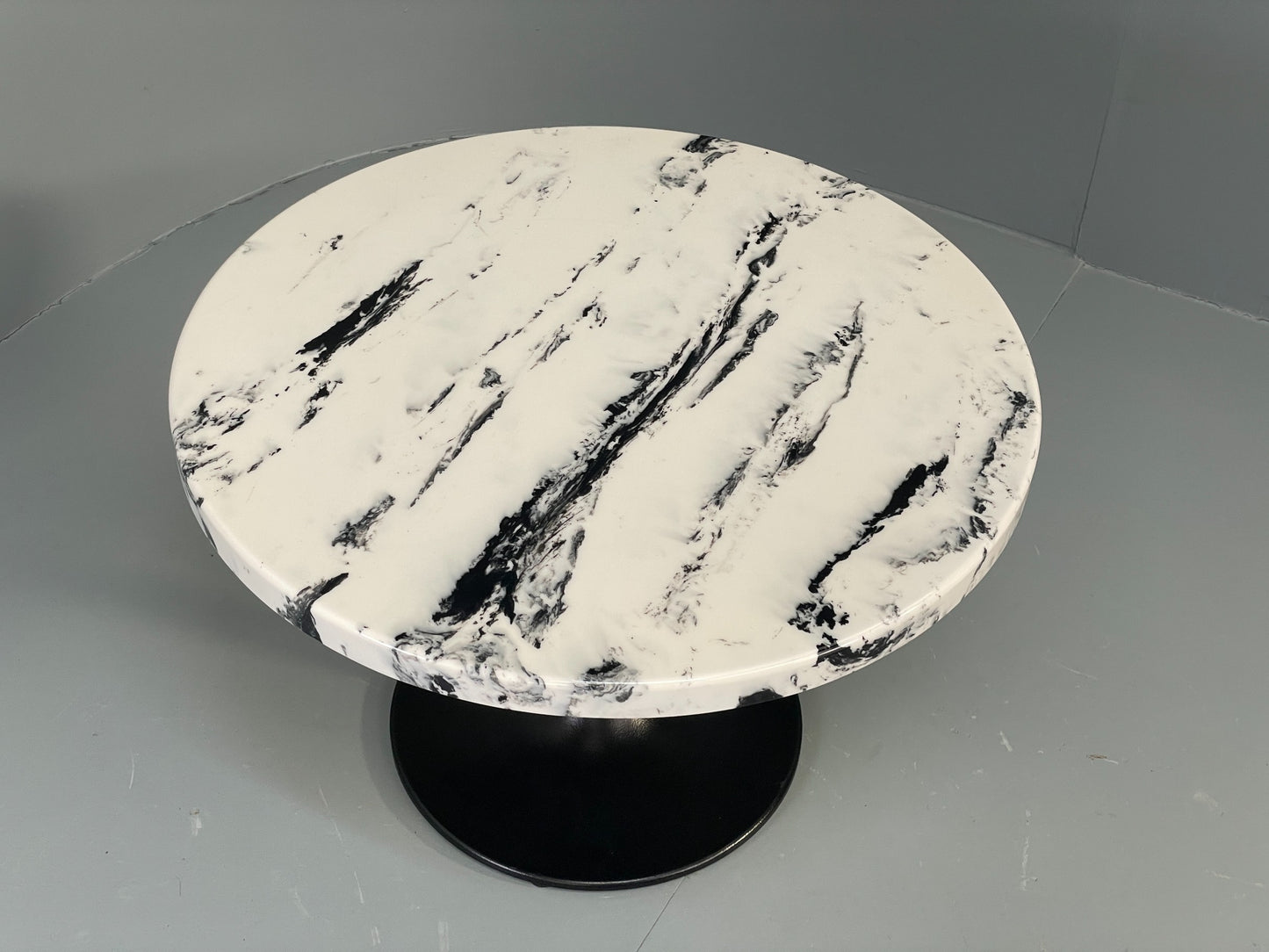 Modern Faux Marble Table Black Metal Base Circular 80cm EB12802