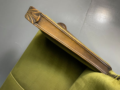 Antique 3 Seat Sofa Danish Oak Frame Green Velour 1900s EB06460