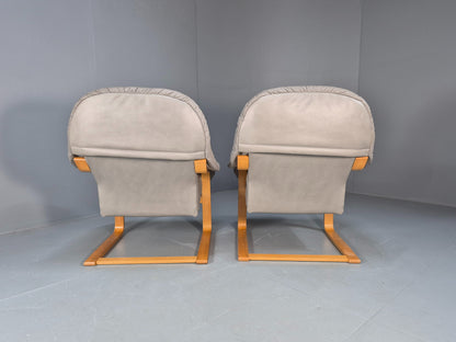 2 Vintage 1980s Leather Lounge Chairs Bentwood Frames Danish Retro MCM EB09253