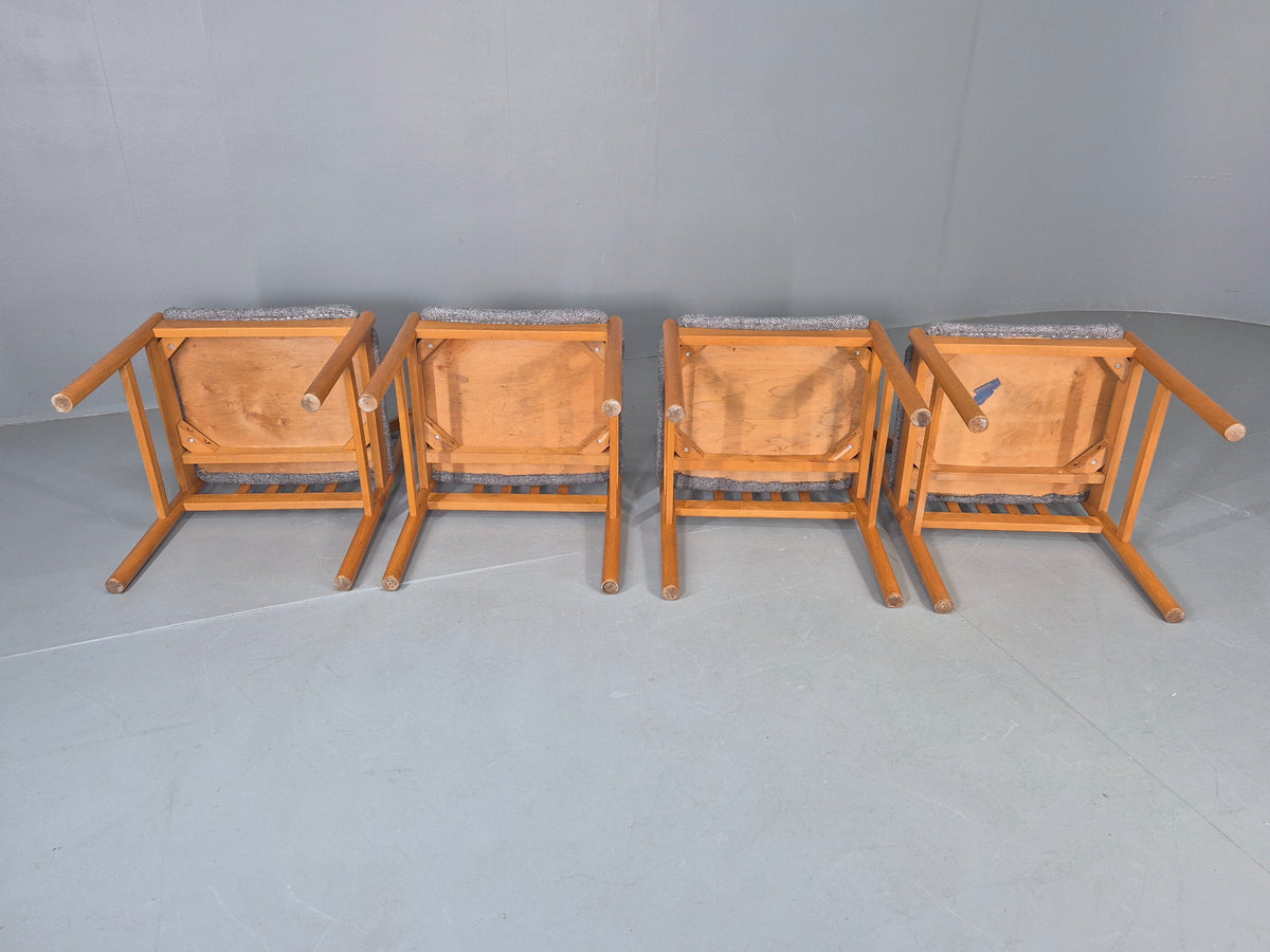 4 Vintage Mid Century Dining Chairs 1970s Retro New Upholstery Beech EB12785