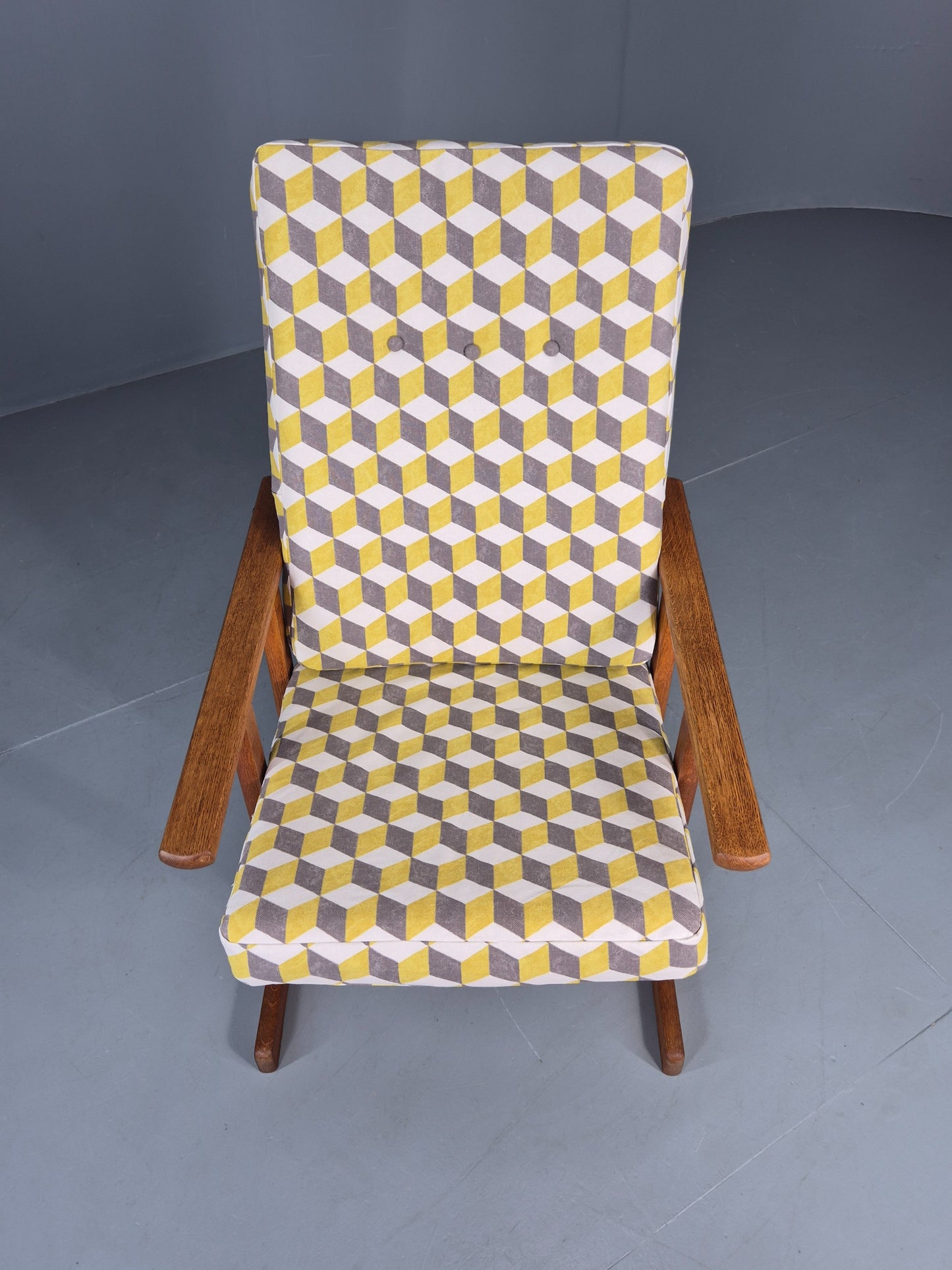 Vintage Mid Century Oak Lounge Chair Jorgan Baekmark Design New Upholstery 12042