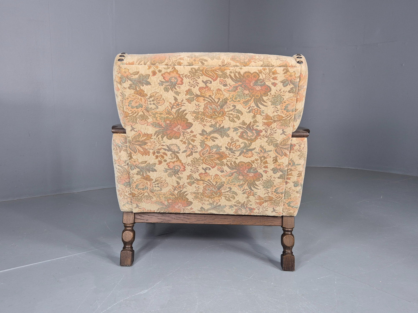 Vintage Danish Armchair Kjaernulf Style Floral Upholstery Oak Frame 1970 EB06690