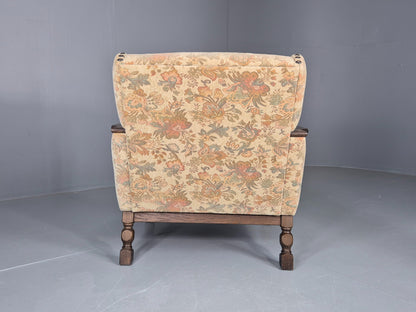 Vintage Danish Armchair Kjaernulf Style Floral Upholstery Oak Frame 1970 EB06690