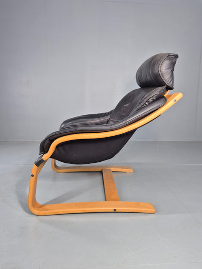 Vintage 1970s Leather Lounge Chair Bentwood Frame Danish Retro MCM EB08277