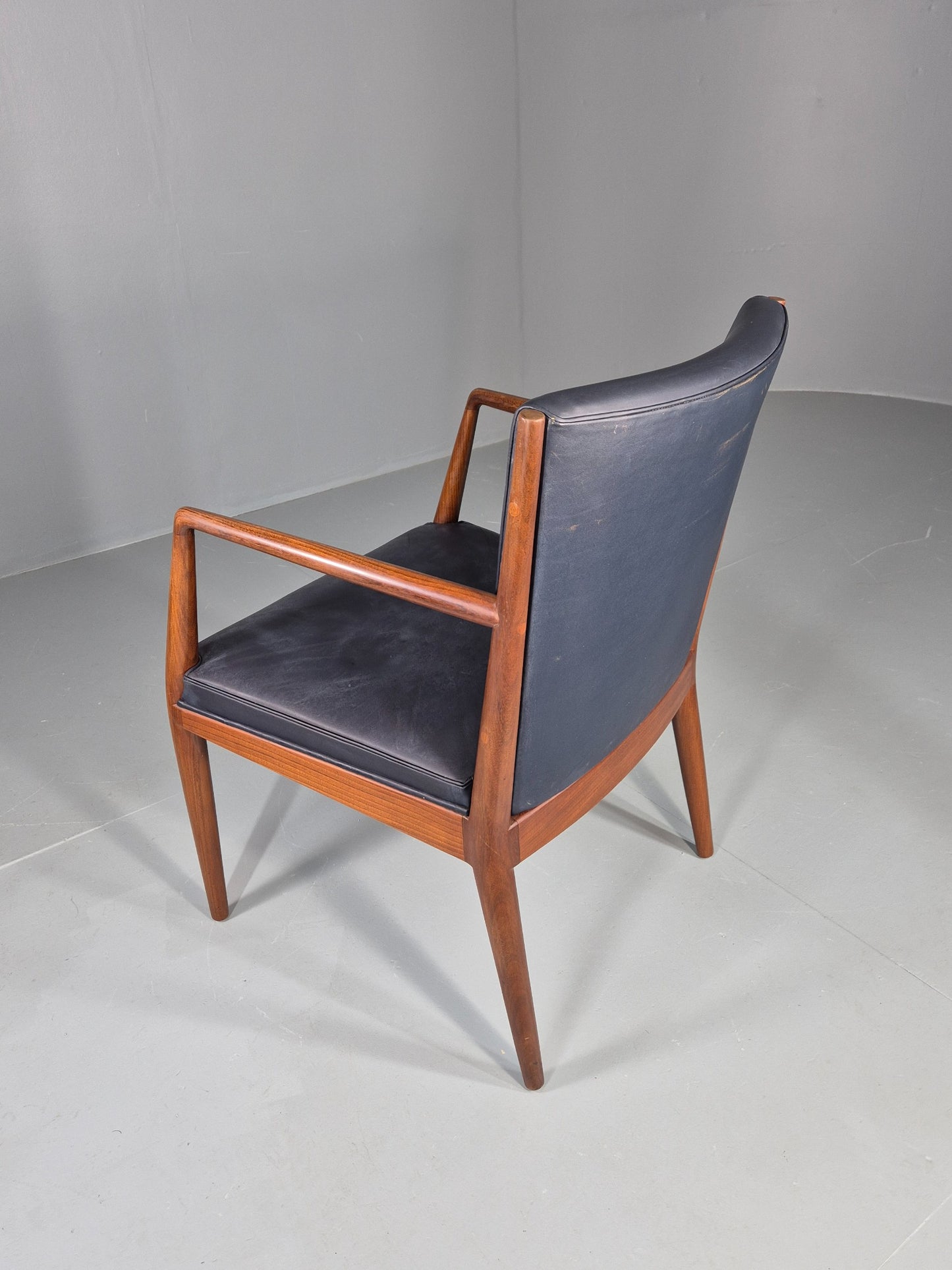 Vintage Mid Century Teak Armchair Blue Leather 1960s Retro EB11899