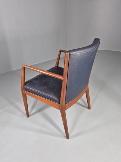 Vintage Mid Century Teak Armchair Blue Leather 1960s Retro EB11899