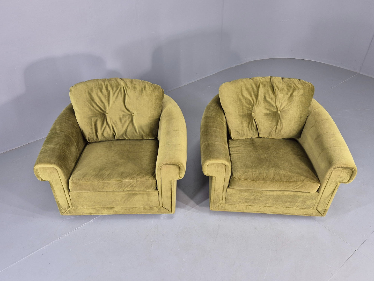 2 Vintage 1970s Lounge Chairs Danish Design Green Velvet Velour Retro EB12640