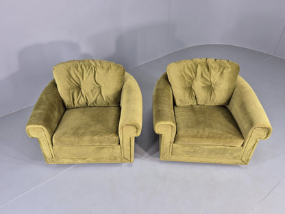 2 Vintage 1970s Lounge Chairs Danish Design Green Velvet Velour Retro EB12640