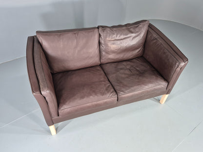 Vintage Danish 2 Seater Sofa Brown Leather 1980s Retro MCM EB12444