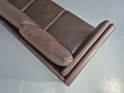Vintage Danish 3 Seat Sofa Brown Leather 1980s Retro MCM  EB12417