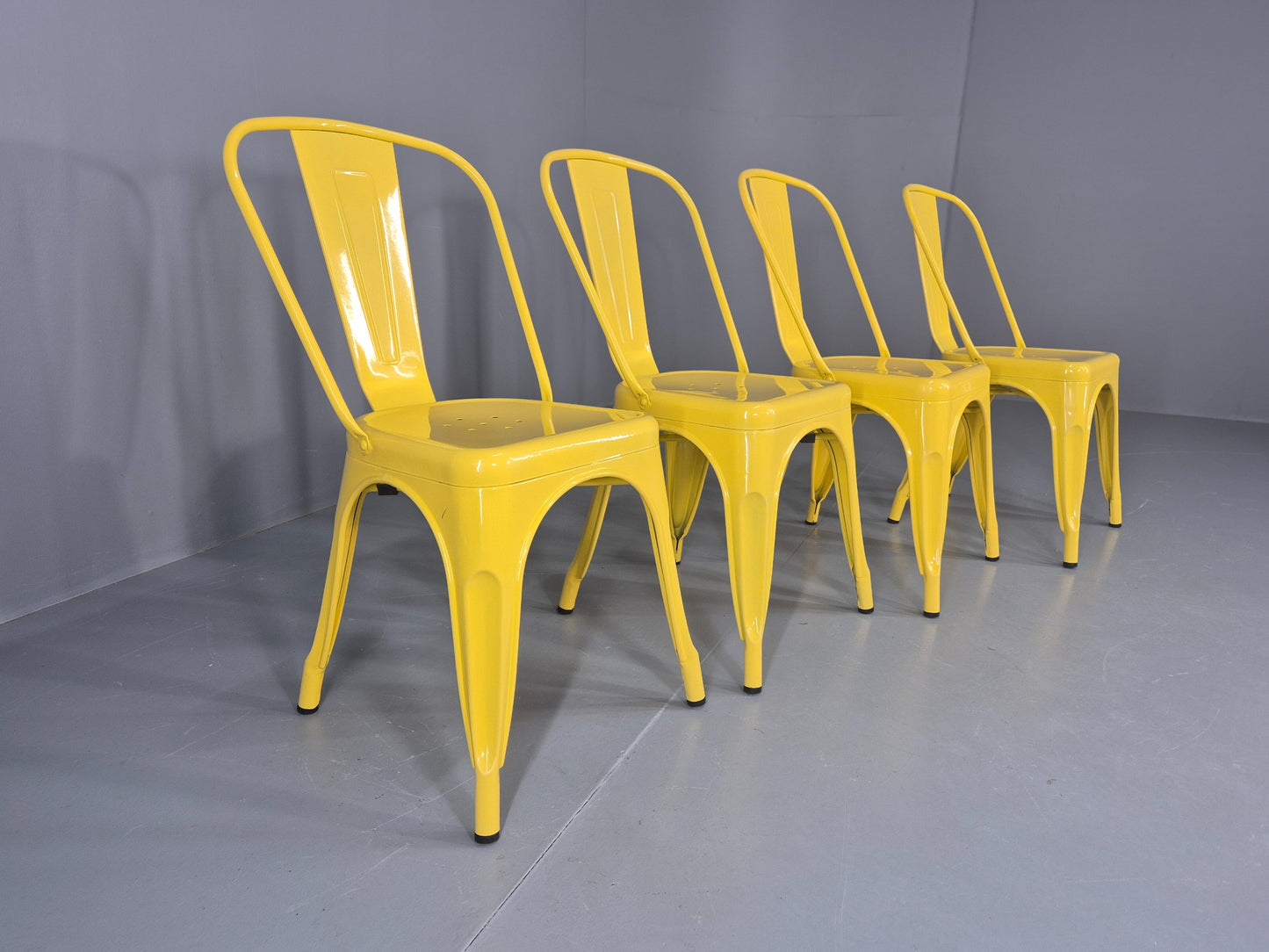 4 Yellow Tolix Stlye Stacking Chair VG Condition Vintage Industrial Eb12593