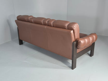 Vintage 3 Seater Sofa Danish Brown Leather 1970s Retro Mid Century EB12449