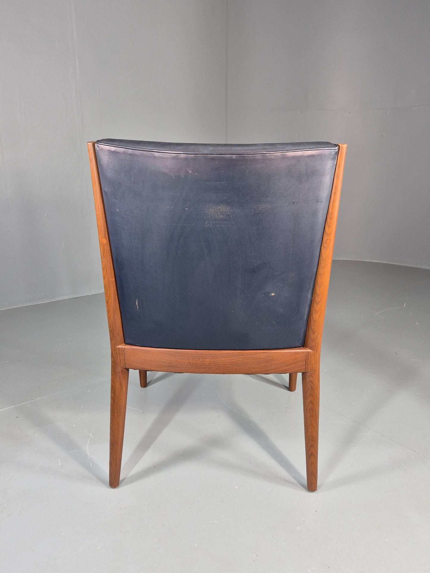 Vintage Mid Century Teak Armchair Blue Leather 1960s Retro EB11898