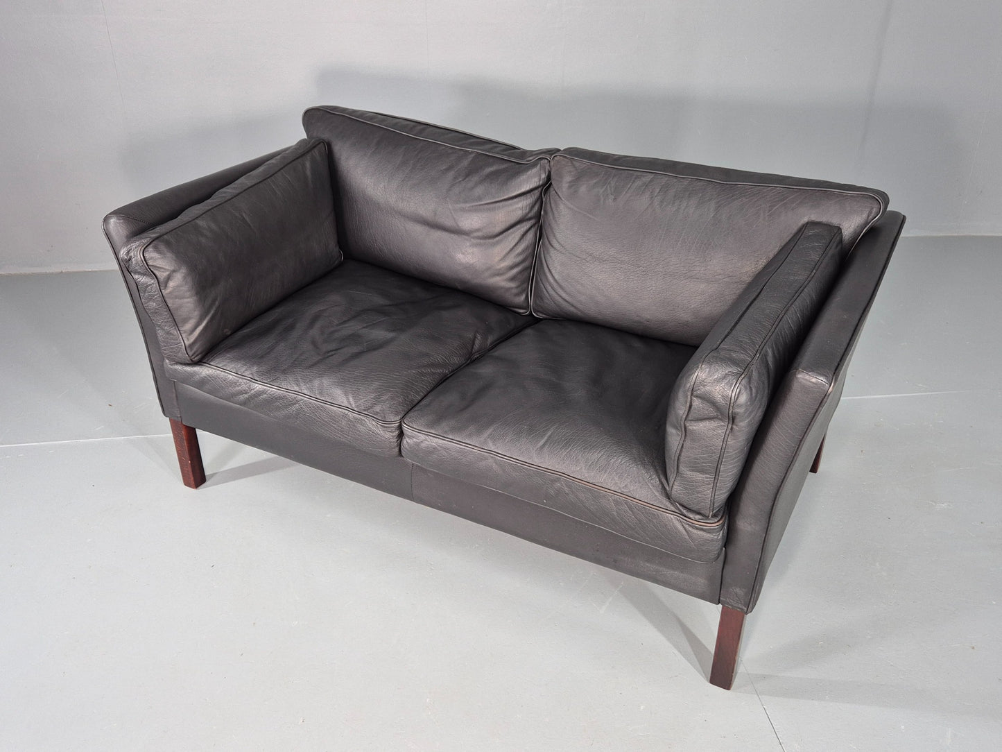 Vintage 2 Seater Sofa Stouby Danish Retro MCM Brown Leather 1980s EB12432