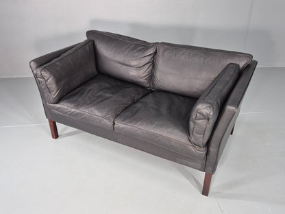 Vintage 2 Seater Sofa Stouby Danish Retro MCM Brown Leather 1980s EB12432