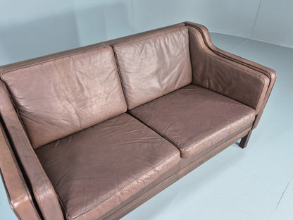 Vintage 2 Seater Sofa Mogens Hansen Brown Leather 80s Retro Mid Century EB12384