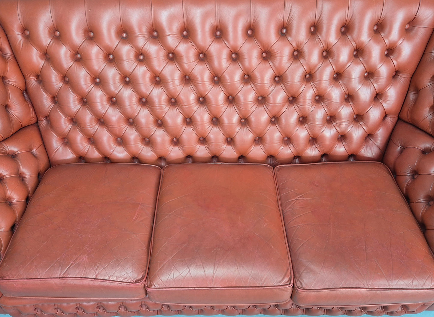 Vintage Highback Chesterfield 3 Seater Sofa 70s Danish Retro Red Leather EB12374