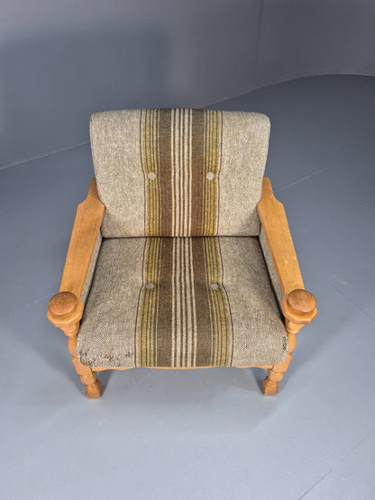 Vintage Danish Kjaernulf Style Oak and Wool Lounge Chair 1970s Retro EB9596