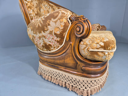 Vintage Danish 1970s 3 seater Sofa Gold Floral Upholstery Hardwood Frame EB12743