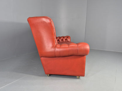 Vintage Highback Chesterfield 3 Seater Sofa 70s Danish Retro Red Leather EB12374