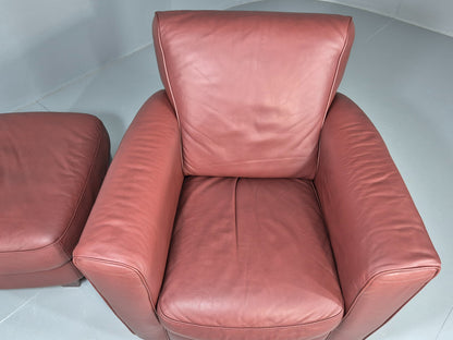 Vintage Natuzzi Chair and Footstool Leather Art Deco Club Style Modern EB12487