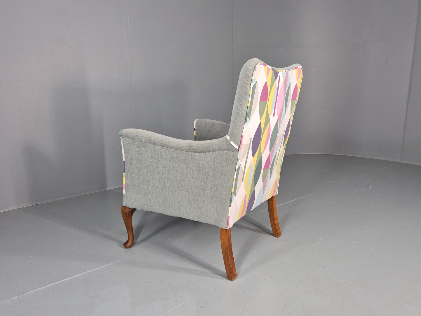 Vintage 1920s Armchair Reupholstered in Grey Green with Colour Accent EB11824