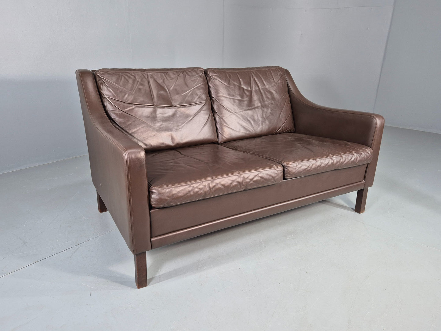 Vintage Mid Century 2 Seater Sofa Brown Leather Danish 1970s Retro MCM EB12468